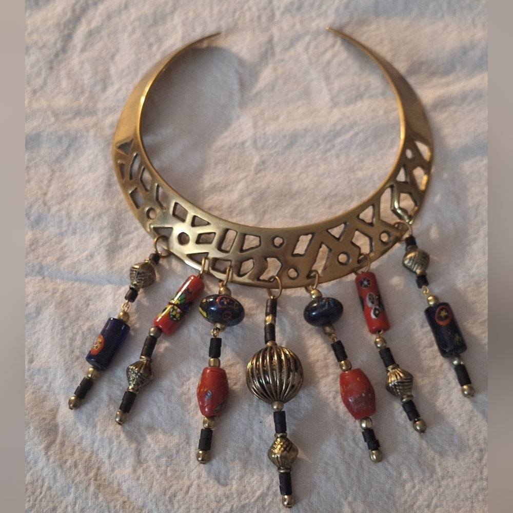 Tribal Brass Choker Necklace with millefiori beads